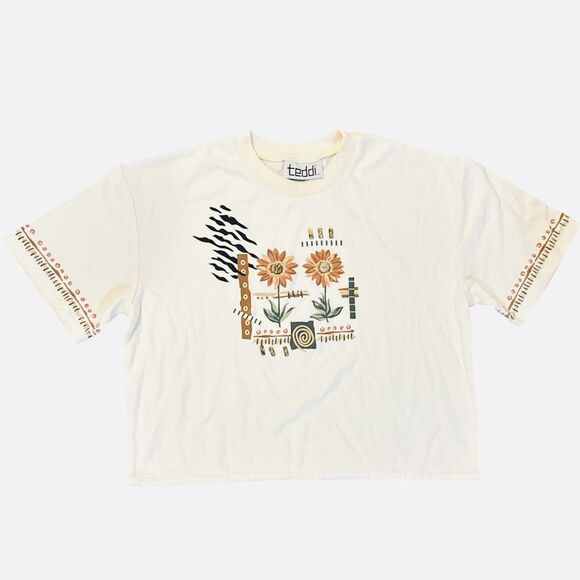 Vintage Teddi T Shirt Women’s Embroidered Short Sleeve Top Embellished Buttons - Picture 1 of 9
